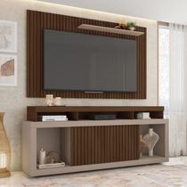 Rack com Painel Ripado para TV até 65 Polegadas MDF 180cmx174cm Esmeralda Bege Havana/Fendi Rack com Painel Ripado para TV até 65 Polegadas MDF 180cmx174cm Esmeralda Bege Havana/Fendi