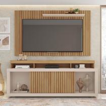 Rack com Painel Ripado para TV até 65 Polegadas MDF 180cmx174cm Esmeralda Branco Buriti/Off White Rack com Painel Ripado para TV até 65 Polegadas MDF 180cmx174cm Esmeralda Branco Buriti/Off White