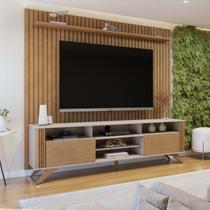 Rack com Painel Ripado para TV até 65 Polegadas Pés Madeira Maciça Vitória