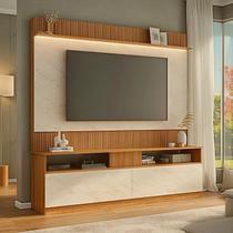Rack com Painel Ripado para TV até 70 Polegadas 182cmx172cm Rio Branco Marrom Manchester/Mármore