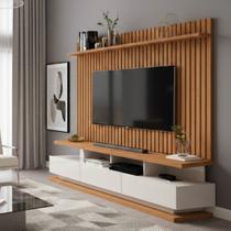 Rack com Painel Ripado para TV até 72 Polegadas 3 Gavetas e Pés com Rodízios Vivare Classic