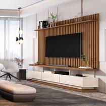 Rack com Painel Ripado para TV até 72 Polegadas MDF 185,5cmx192cm 3 Gavetas e com Rodízios Vivare Classic