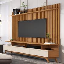Rack com Painel Ripado para TV até 72 Polegadas MDF 185,5cmx197cm Pés em Madeira Maciça Classic Marrom Freijó/Off White Rack com Painel Ripado para TV até 72 Polegadas MDF 185,5cmx197cm Pés em Madeira Maciça Classic Marrom Freijó/Off White