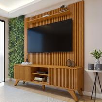 Rack com Painel Ripado para TV até 75 Polegadas 100% MDF 180cmx303,5cm Gaia Paris Marrom Naturalle