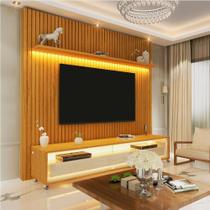 Rack com Painel Ripado para TV até 75 Polegadas 100% MDF com LED 184CMX295CM Rodízios Nobre Yescasa Marrom Rack com Painel Ripado para TV até 75 Polegadas 100% MDF com LED 184CMX295CM Rodízios Nobre Yescasa Marrom