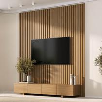 Rack com Painel Ripado para TV até 75 Polegadas 200cmx230cm Liso Aruá CabeCasa MadeiraOriginals