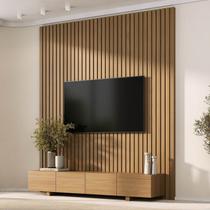 Rack com Painel Ripado para TV até 75 Polegadas 200cmx250cm Liso Aruá CabeCasa MadeiraOriginals Marrom Jatobá Rack com Painel Ripado para TV até 75 Polegadas 200cmx250cm Liso Aruá CabeCasa MadeiraOriginals Marrom Jatobá
