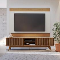 Rack com Painel Ripado para TV até 75 Polegadas 218cmx140cm Pés em Madeira Maciça 4 Portas Fortaleza e Nilo