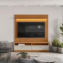 Rack com Painel Ripado para TV até 75 Polegadas com LED MDF 180CMX198CM 2 Nichos 2 Gavetas Ouro Preto Marrom