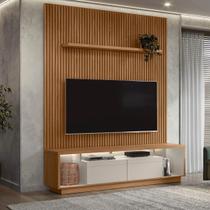 Rack com Painel Ripado para TV até 75 Polegadas com LED MDF 180CMX250CM Cronos com Fita CabeCasa MadeiraOriginals Marrom Rack com Painel Ripado para TV até 75 Polegadas com LED MDF 180CMX250CM Cronos com Fita CabeCasa MadeiraOriginals Marrom