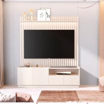 Rack com Painel Ripado para TV até 75 Polegadas MDF 187cmx219cm Bancada Vitoria Regia Yescasa Bege Off White