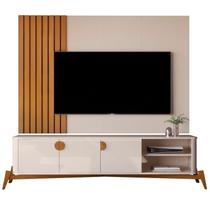 Rack com Painel Ripado para TV até 75 Polegadas Pés em Madeira Maciça Buriti Boto