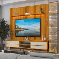 Rack com Painel Ripado para TV até 84 Polegadas 100% MDF 266,8cmx237cm Pés em Madeira Maciça Nobre Clean Magnífico Luminare