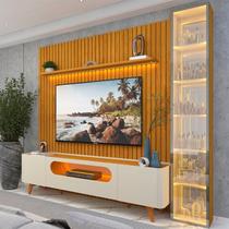 Rack com Painel Ripado para TV até 84 Polegadas com LED 100% MDF 266,8cmx237cm Pés em Madeira Maciça Nobre Clean Luminare