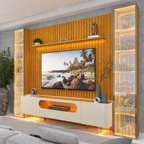 Rack com Painel Ripado para TV até 84 Polegadas com LED 100% MDF 304,8cmx237cm Pés em Madeira Maciça Nobre Clean Luminare