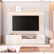 Rack com Painel Ripado para TV até 84 Polegadas MDF 233cmx219cm Bancada Vitoria Regia Yescasa Bege Off White Rack com Painel Ripado para TV até 84 Polegadas MDF 233cmx219cm Bancada Vitoria Regia Yescasa Bege Off White