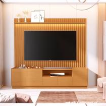 Rack com Painel Ripado para TV até 84 Polegadas MDF 233cmx219cm Bancada Vitoria Regia YesCasa Marrom Nature Rack com Painel Ripado para TV até 84 Polegadas MDF 233cmx219cm Bancada Vitoria Regia YesCasa Marrom Nature
