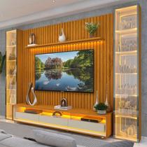 Rack com Painel Ripado para Tv até 85" 3g2p Led/rodízios/esp 100% Mdf Nobre Clean/requinte/luminare 224cmx304,8cm