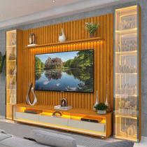 Rack com Painel Ripado para TV até 85 Polegadas com LED 100% MDF 304,8CMX224CM Rodízios Esp Nobre Clean Requinte Luminare