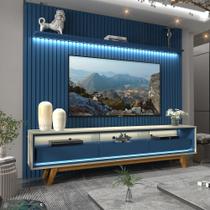 Rack com Painel Ripado para TV até 85 Polegadas com LED e Vidro 3 Gavetas com Pés de Madeira Nobre Requinte Gelius Rack com Painel Ripado para TV até 85 Polegadas com LED e Vidro 3 Gavetas com Pés de Madeira Nobre Requinte Gelius