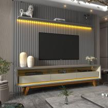 Rack com Painel Ripado para TV até 85 Polegadas com LED e Vidro 3 Gavetas com Pés de Madeira Nobre Requinte Gelius Rack com Painel Ripado para TV até 85 Polegadas com LED e Vidro 3 Gavetas com Pés de Madeira Nobre Requinte Gelius