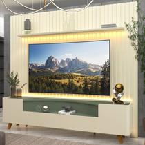 Rack com Painel Ripado para Tv até 85 Polegadas Led Pés Madeira Nobre/infinity 230cm Off White/Off White/Verde Floresta