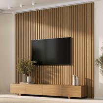 Rack com Painel Ripado para TV até 86 Polegadas 240cmx250cm Liso Aruá CabeCasa MadeiraOriginals Rack com Painel Ripado para TV até 86 Polegadas 240cmx250cm Liso Aruá CabeCasa MadeiraOriginals