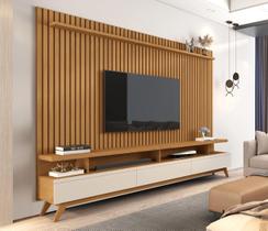 Rack com Painel Ripado para TV até 86 Polegadas MDF 230,5cmx183cm Pés em Madeira Maciça Vivare Marrom Nature/Off White Rack com Painel Ripado para TV até 86 Polegadas MDF 230,5cmx183cm Pés em Madeira Maciça Vivare Marrom Nature/Off White