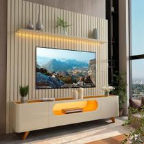 Rack com Painel Ripado para TV até 90 Polegadas 1 Gaveta 2 Portas 1 Prateleira com LED 230cm Nobre 100% MDF