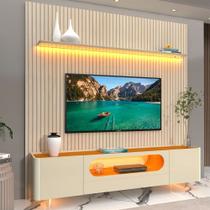 Rack com Painel Ripado para TV até 90 Polegadas 1 Gaveta 2 Portas LED Pés Vidro 220cm Requinte Nobre 100% MDF Rack com Painel Ripado para TV até 90 Polegadas 1 Gaveta 2 Portas LED Pés Vidro 220cm Requinte Nobre 100% MDF