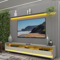 Rack com Painel Ripado para TV até 90 Polegadas 100% MDF com LED 228,8CMX295CM 3 Gavetas com Rodízios Naturale Yescasa Cinza Rack com Painel Ripado para TV até 90 Polegadas 100% MDF com LED 228,8CMX295CM 3 Gavetas com Rodízios Naturale Yescasa Cinza
