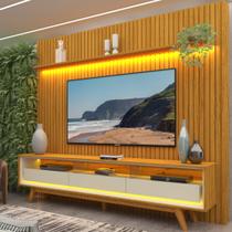 Rack com Painel Ripado para TV até 90 Polegadas 100% MDF com LED 229CMX250CM Pés em Madeira Maciça Elegance Yescasa Marrom Rack com Painel Ripado para TV até 90 Polegadas 100% MDF com LED 229CMX250CM Pés em Madeira Maciça Elegance Yescasa Marrom