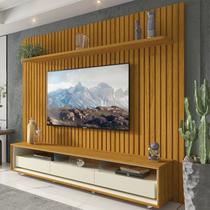 Rack com Painel Ripado para Tv até 90 Polegadas 3 Gavetas com Rodízios Requinte/nobre Clean 100% MDF