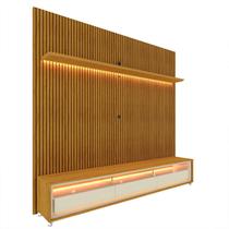 Rack com Painel Ripado para TV até 90 Polegadas com LED 100% MDF 224cmx250,5cm Impressão Ripada com Rodízios Requinte