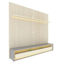 Rack com Painel Ripado para TV até 90 Polegadas com LED 100% MDF 224cmx250,5cm Impressão Ripada com Rodízios Requinte