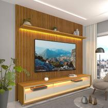 Rack com Painel Ripado para TV até 90 Polegadas com LED 100% MDF 224cmx250,5cm Impressão Ripada com Rodízios Requinte Rack com Painel Ripado para TV até 90 Polegadas com LED 100% MDF 224cmx250,5cm Impressão Ripada com Rodízios Requinte