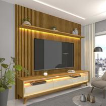 Rack com Painel Ripado para TV até 90 Polegadas com LED 100% MDF 224cmx250,5cm Pés em Madeira Maciça Impressão Ripada Requinte