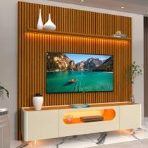 Rack com Painel Ripado para TV até 90 Polegadas com LED 100% MDF 224cmx310,5cm 1 Gaveta 2 Portas Vidro Requinte Nobre