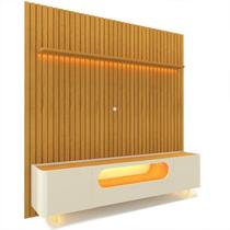 Rack com Painel Ripado para TV até 90 Polegadas com LED 100% MDF 228,8cmx310cm 1 Gaveta 2 Portas Nobre