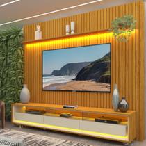 Rack com Painel Ripado para TV até 90 Polegadas LED 3 Gavetas com Rodízios 230cm Gelius Naturale 100% MDF