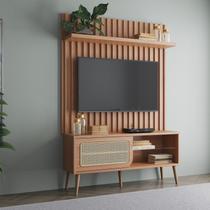 Rack com Painel Ripado Retrô para TV até 55 Polegadas 100% MDF 139cmx197cm Porta Telada Marrom Freijó