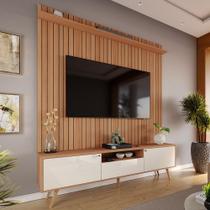 Rack Com Painel Sevilla Efeito Ripado 3d Para Tv Até 70 Polegadas 183cm Jequitibá/Off White Perolizado