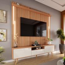 Rack Com Painel Sevilla Led Efeito Ripado 3d Para Tv Até 70 Polegadas 183cm Jequitibá/Off White