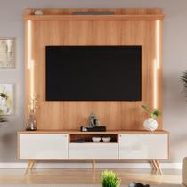 Rack com Painel Sevilla - MDP Efeito Ripado 3D Jequitibá/Off White - Lukaliam Móveis