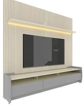 Rack com Painel Sublime 2.2 Ripado 3D com LED e Rodízio Cinza com Off White - Gelius Móveis