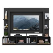 Rack com Painel Suporte 65 com Espelho Preto/Madeirado