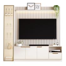 Rack com Painel Tucuma Ripado 1.8 com Prateleira 1 Torre e Led 4 Portas 1 Gaveta Jb Bechara Cor Off White Rack com Painel Tucuma Ripado 1.8 com Prateleira 1 Torre e Led 4 Portas 1 Gaveta Jb Bechara Cor Off White
