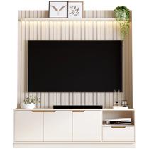 Rack com Painel Tucuma Ripado 1.8 com Prateleira e Led 3 Portas 1 Gaveta Jb Bechara Cor Off White Rack com Painel Tucuma Ripado 1.8 com Prateleira e Led 3 Portas 1 Gaveta Jb Bechara Cor Off White