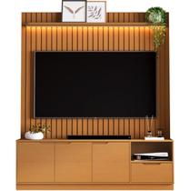 Rack com Painel Tucuma Ripado 180cm com Prateleira e Led 3 Portas 1 Gaveta Jb Bechara Nature Rack com Painel Tucuma Ripado 180cm com Prateleira e Led 3 Portas 1 Gaveta Jb Bechara Nature