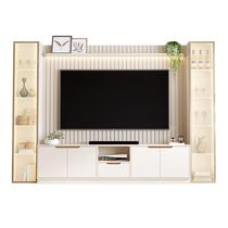 Rack com Painel Tucuma Ripado 2.3 com Prateleira 2 Torres e Led 6 Portas 1 Gaveta Jb Bechara Cor Off White Rack com Painel Tucuma Ripado 2.3 com Prateleira 2 Torres e Led 6 Portas 1 Gaveta Jb Bechara Cor Off White